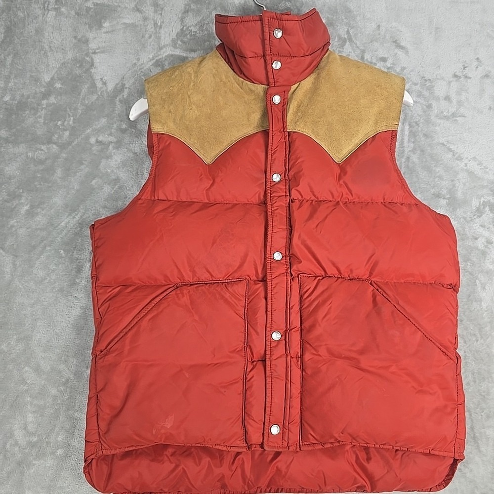 Woolrich Mens‎ VTG Western Down Vest Medium Rust Suede Yoke Pearl Snap